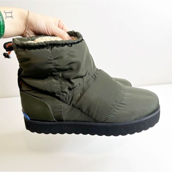 NEW Larroude Montana Drawstring Quilted Boots Sherpa Lining in Green Women's 10 - Picture 3 of 8